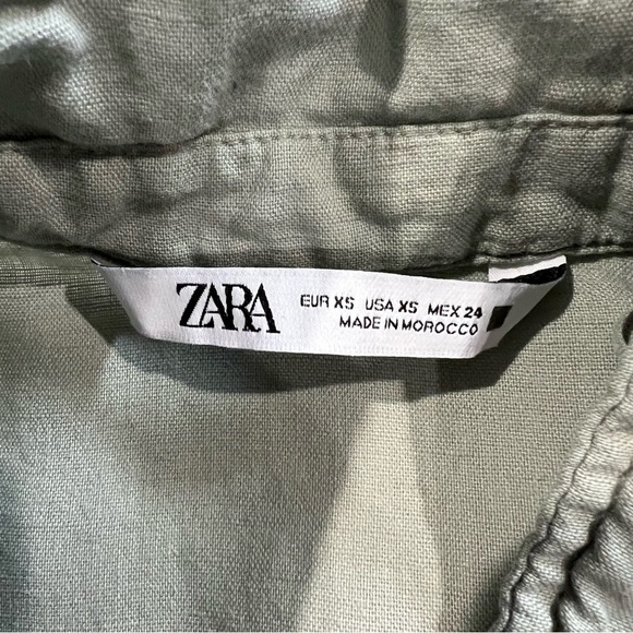 ZARA Green Khaki Linen Blend Short Sleeve Jumpsuit Sz XS - Picture 7 of 13